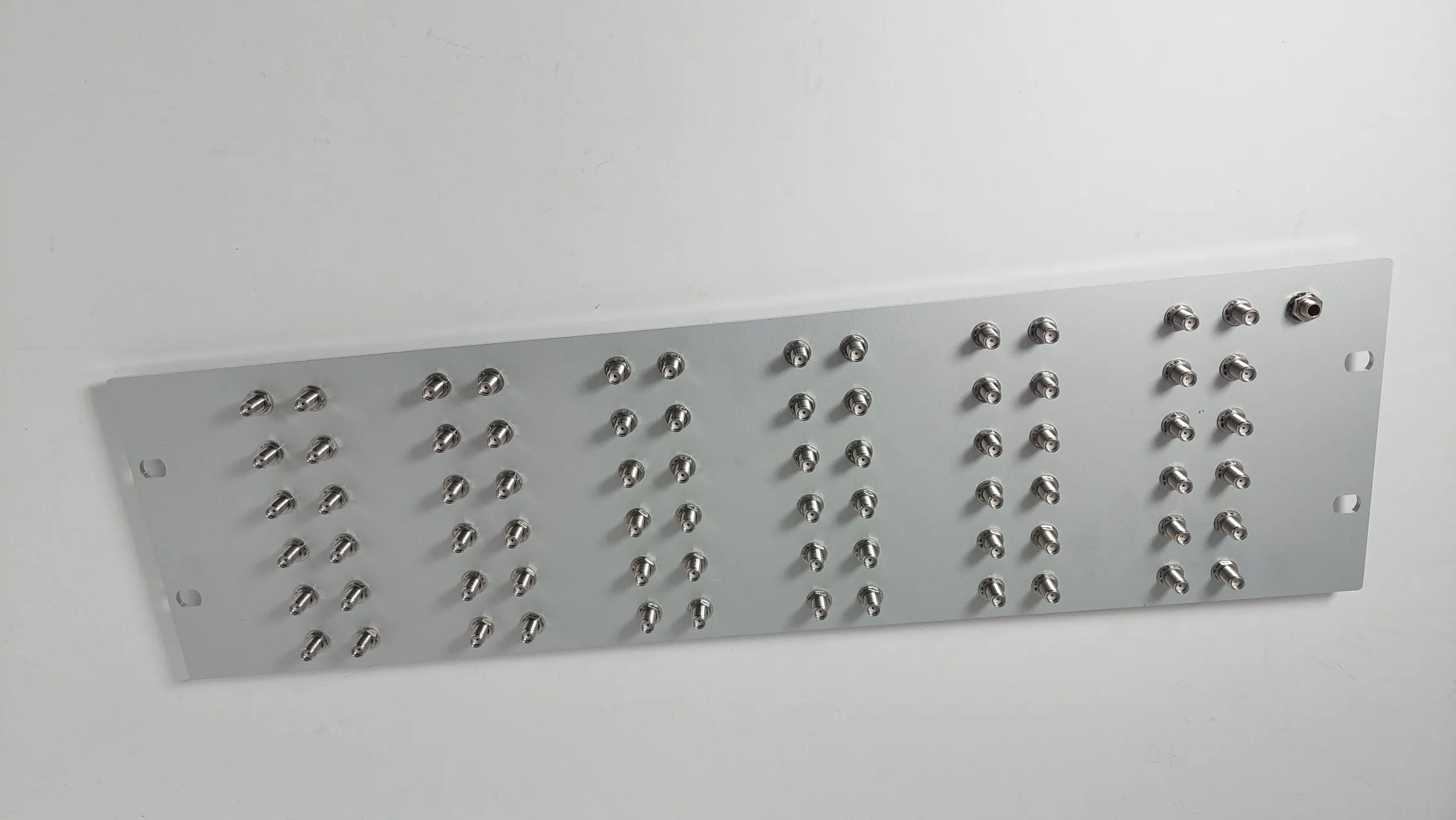 SMA-72 panel with 72 SMA feedthru adapters — view 2